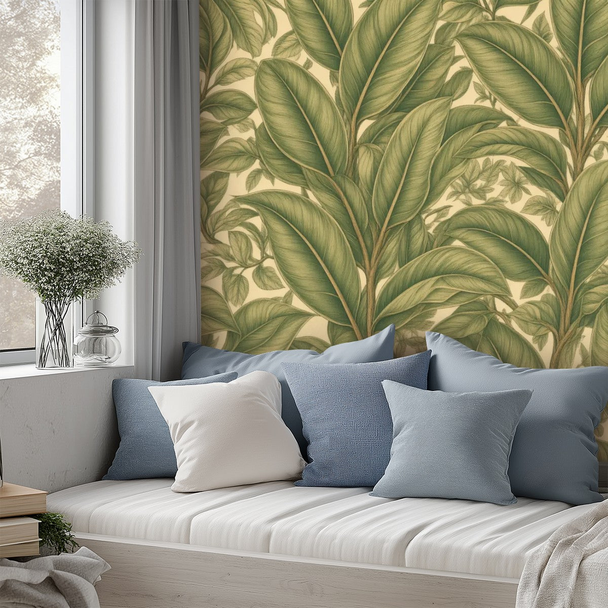 Sage Palm Leaf Peel and Stick Wallpaper