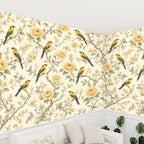 Yellow Birds & Roses Botanical Peel and Stick Wallpaper – Cheerful Nature & Classic Floral Decor