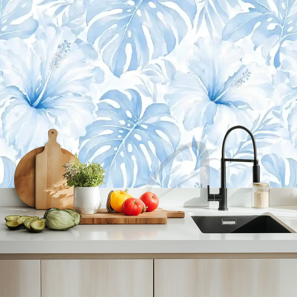 Blue Tropical Botanical Peel and Stick Wallpaper – Removable & Waterproof