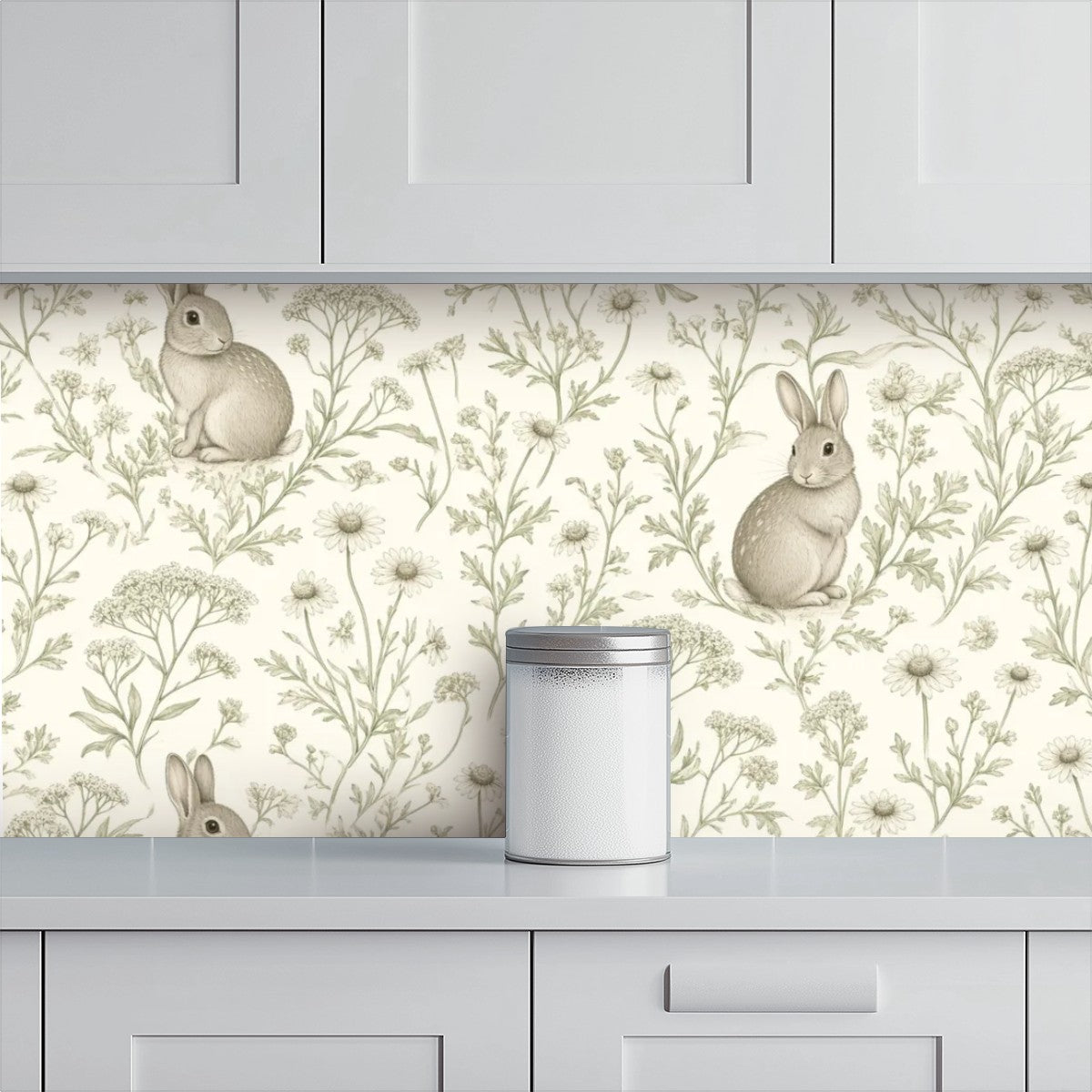 Meadow Rabbit Peel and Stick Wallpaper – Whimsical Nursery & Cottagecore Kids Room