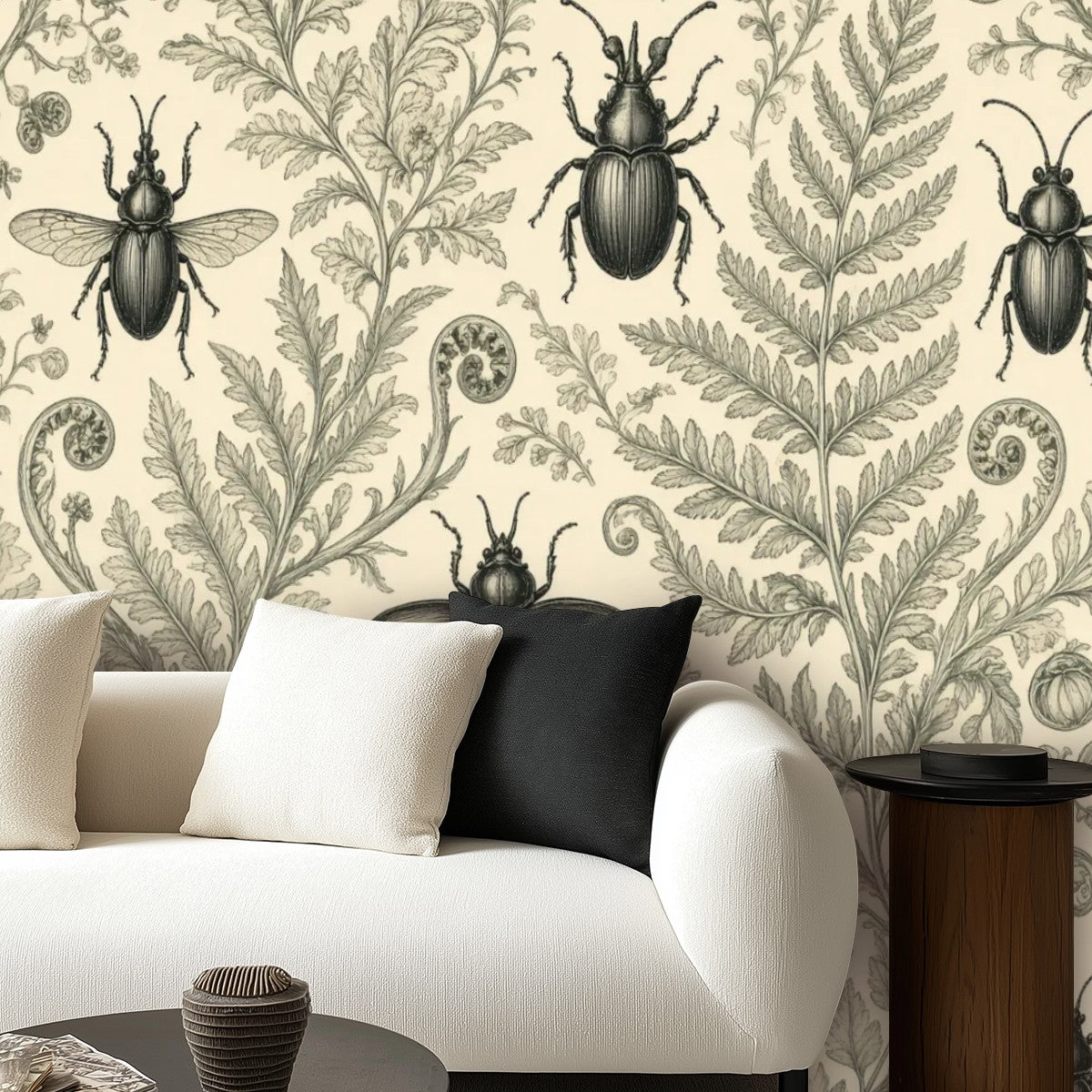 Victorian Beetle Botanical Peel and Stick Wallpaper – Maximalist Heritage & Dark Academia Decor