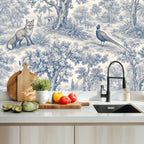 Blue & White Toile de Jouy Peel and Stick Wallpaper – Classic Countryside & Grand Heritage Decor