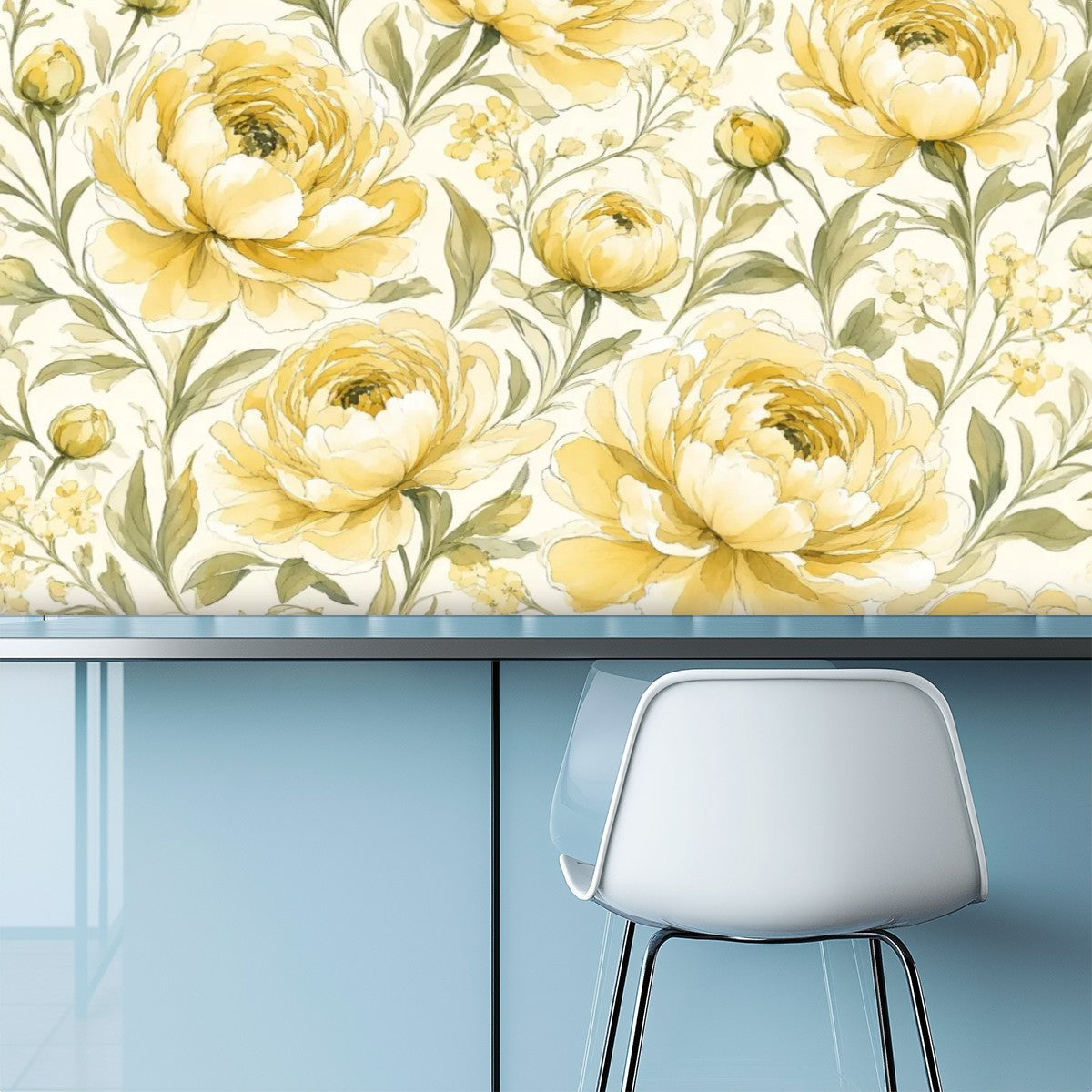 Butter Yellow Peony Garden Peel and Stick Wallpaper