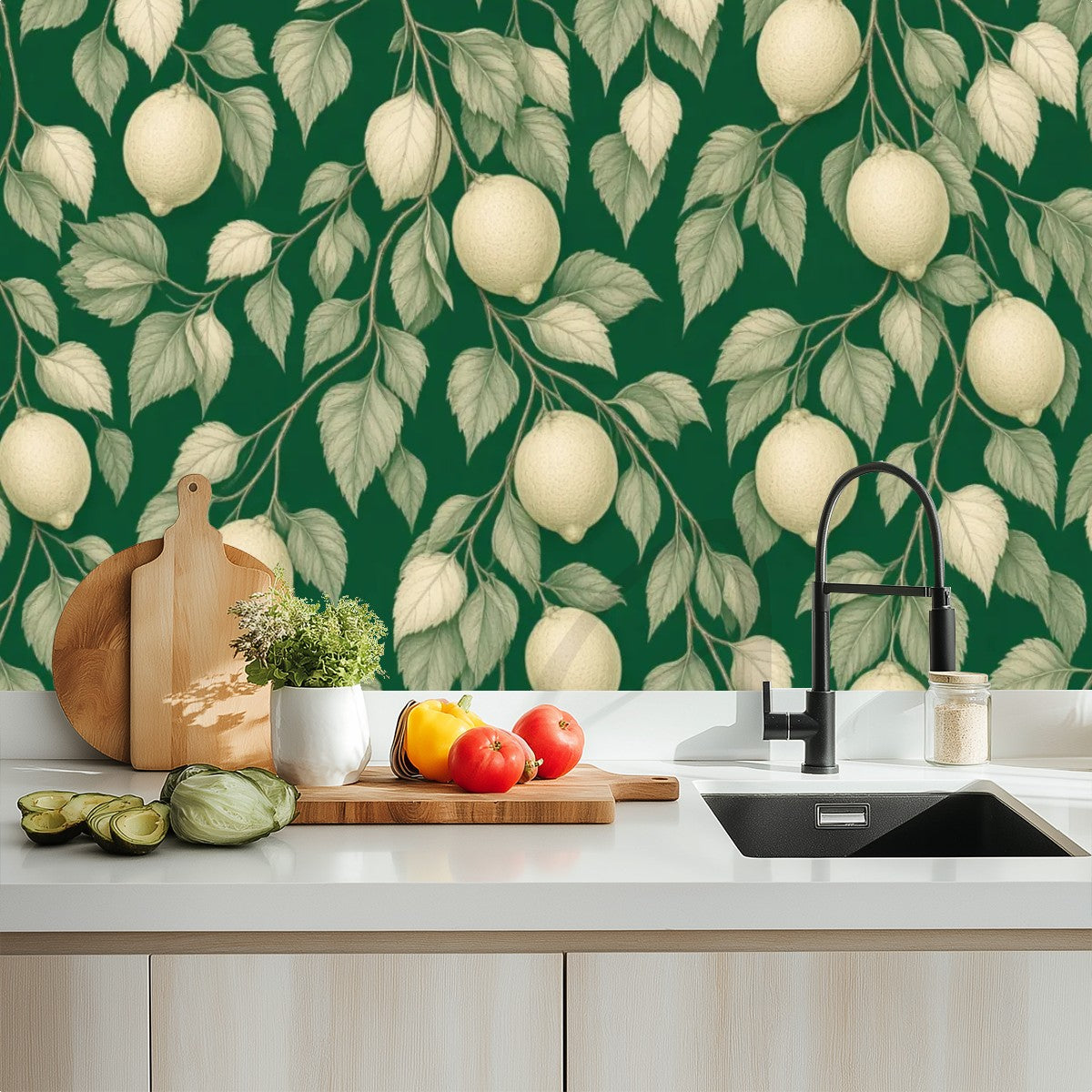 Lemon Botanical Peel and Stick Wallpaper