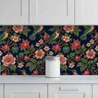 Hummingbird & Peony Peel and Stick Wallpaper – Dark Floral Maximalist & Jewel-Tone Decor