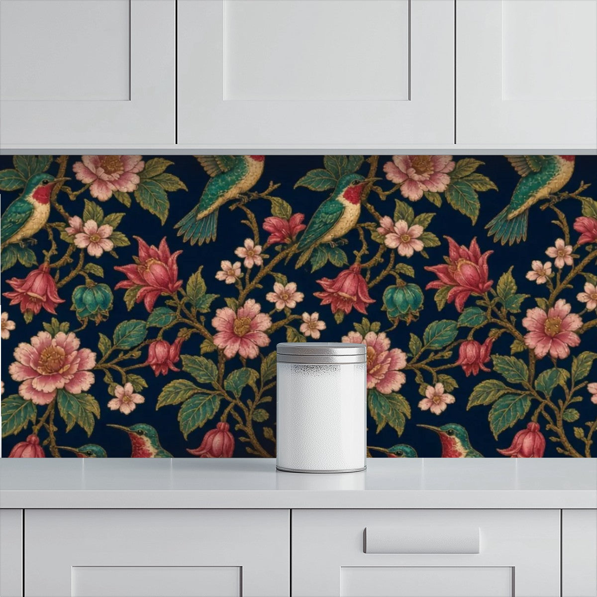 Hummingbird & Peony Peel and Stick Wallpaper – Dark Floral Maximalist & Jewel-Tone Decor