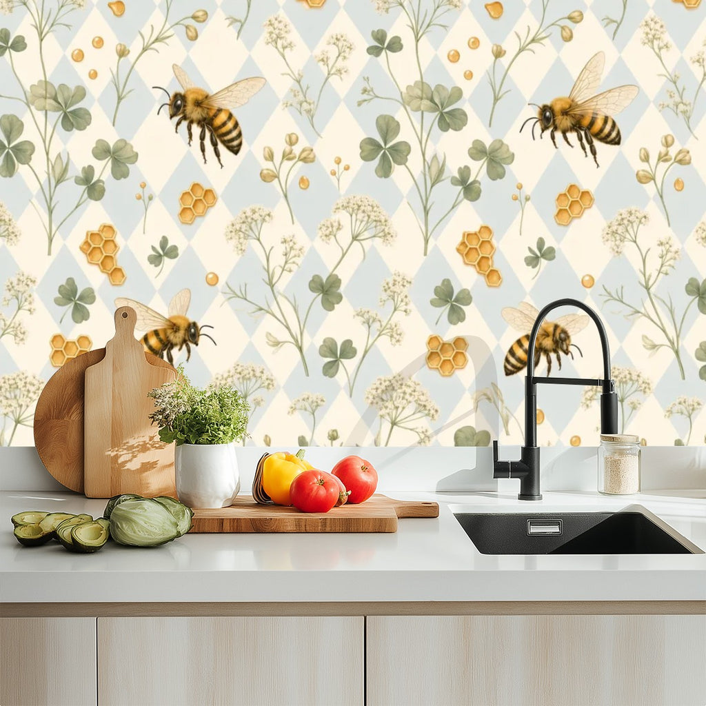 Watercolor Bee & Clover Peel and Stick Wallpaper – Soft Nursery & Baby Room