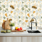 Watercolor Bee & Clover Peel and Stick Wallpaper – Soft Nursery & Baby Room