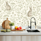 Meadow Rabbit Peel and Stick Wallpaper – Whimsical Nursery & Cottagecore Kids Room