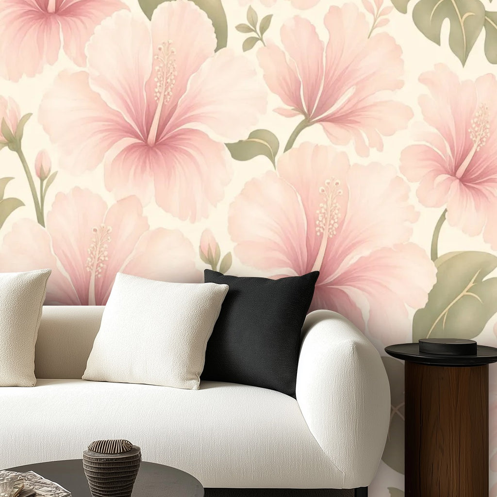 Blush Hibiscus Peel and Stick Wallpaper