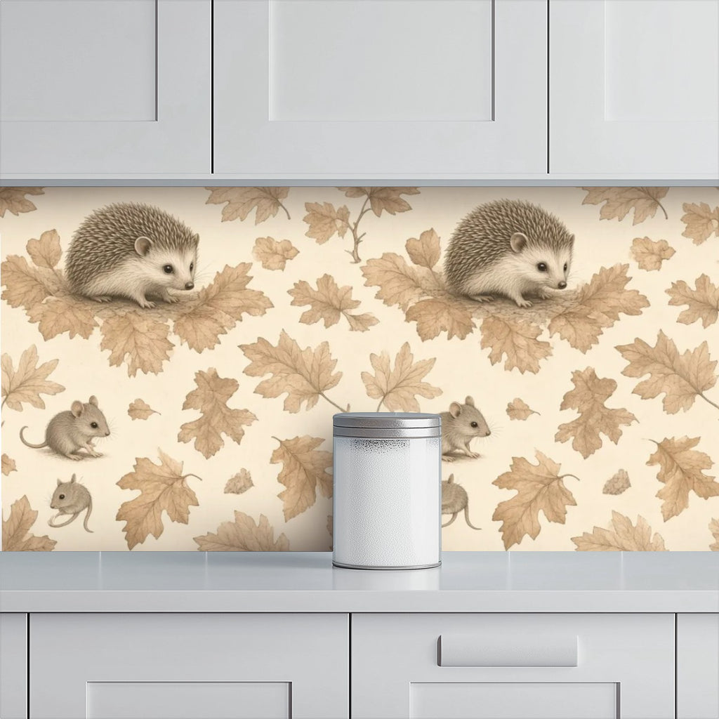 Hedgehog & Autumn Leaves Peel and Stick Wallpaper – Woodland Nursery & Kids Room
