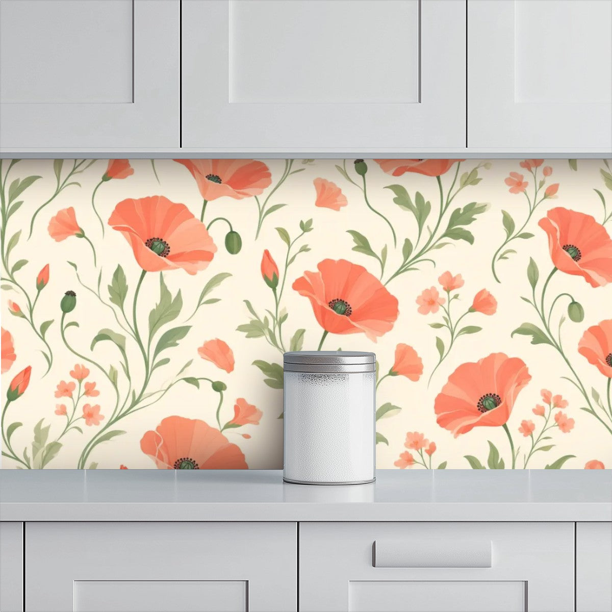 Coral Poppy Garden Peel and Stick Wallpaper