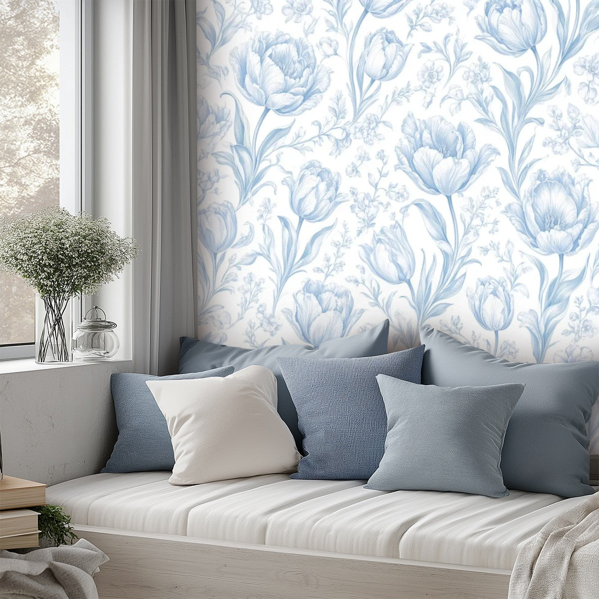 Blue Tulip Watercolour Peel and Stick Wallpaper
