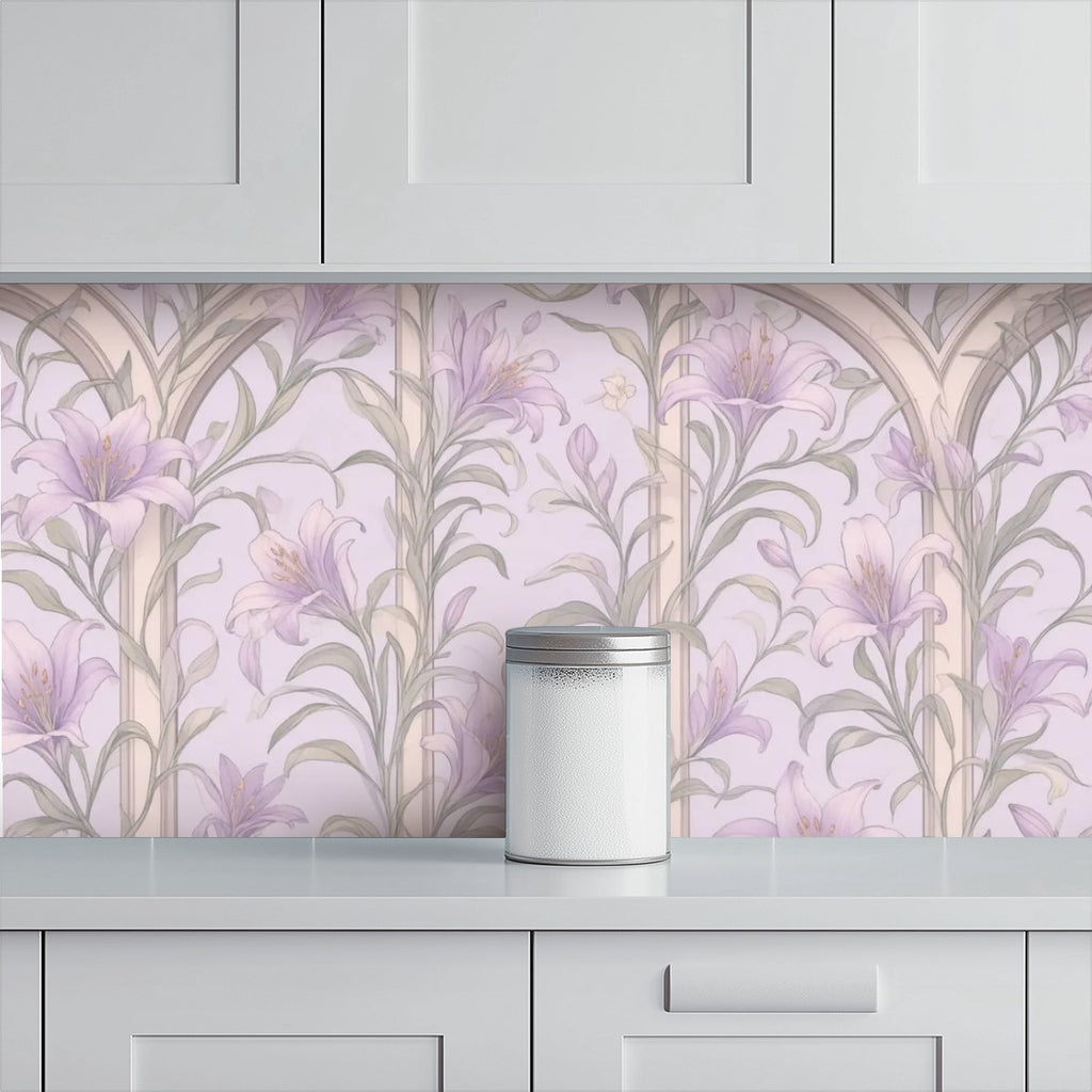 Lavender Art Nouveau Floral Peel and Stick Wallpaper