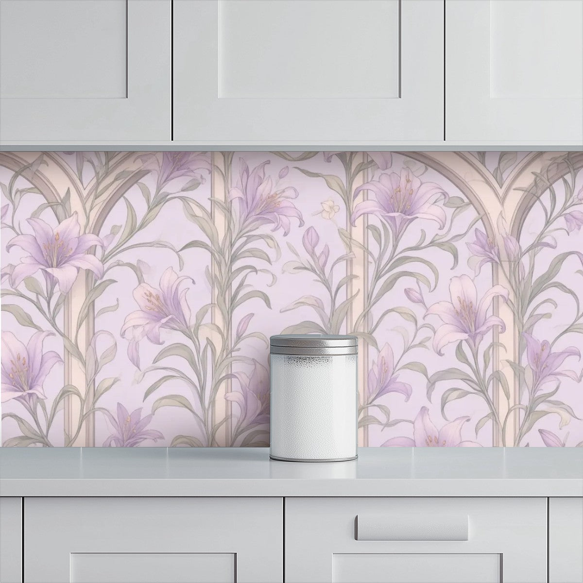Lavender Art Nouveau Floral Peel and Stick Wallpaper