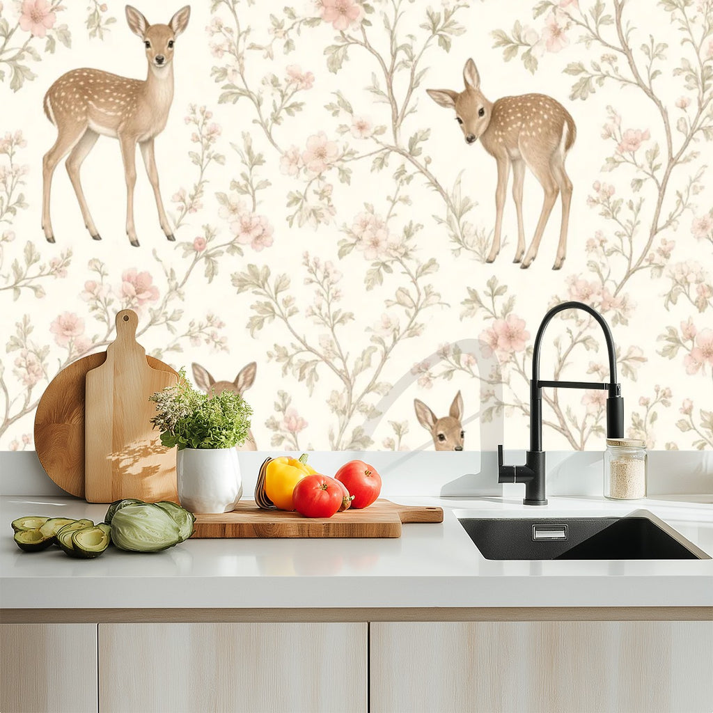 Woodland Deer & Fawn Peel and Stick Wallpaper – Nature Nursery & Neutral Decor