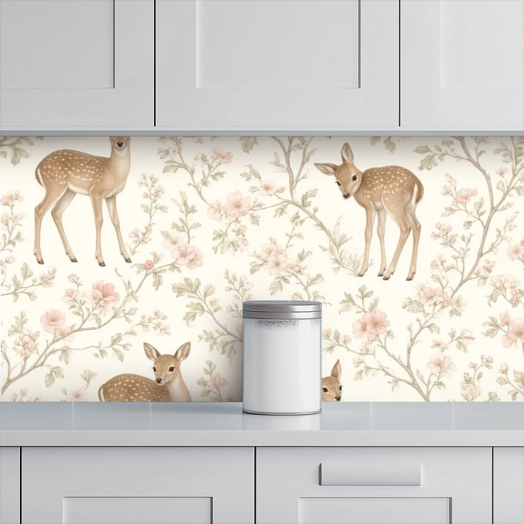 Woodland Deer & Fawn Peel and Stick Wallpaper – Nature Nursery & Neutral Decor