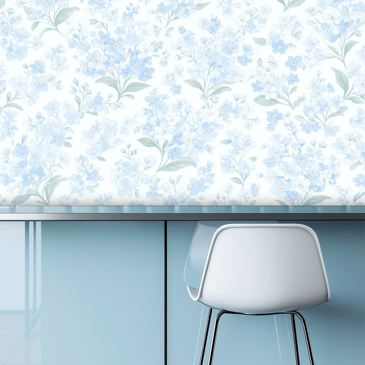 Ice Blue Magnolia Peel and Stick Wallpaper