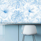 Blue Tropical Botanical Peel and Stick Wallpaper – Removable & Waterproof