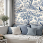 Blue & White Toile de Jouy Peel and Stick Wallpaper – Classic Countryside & Grand Heritage Decor