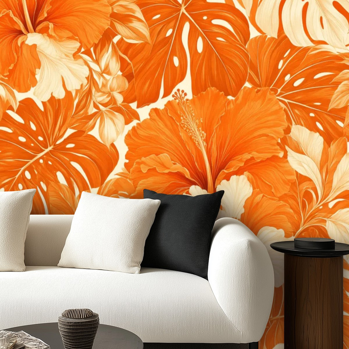 Orange Hibiscus Tropical Peel and Stick Wallpaper