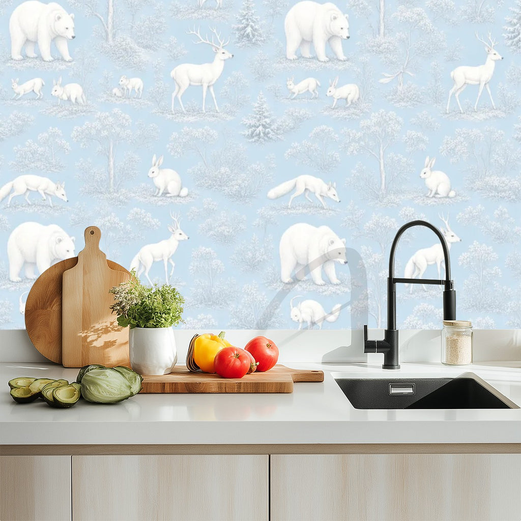 Arctic Polar Bear Peel and Stick Wallpaper – Blue Nursery & Winter Kids Room