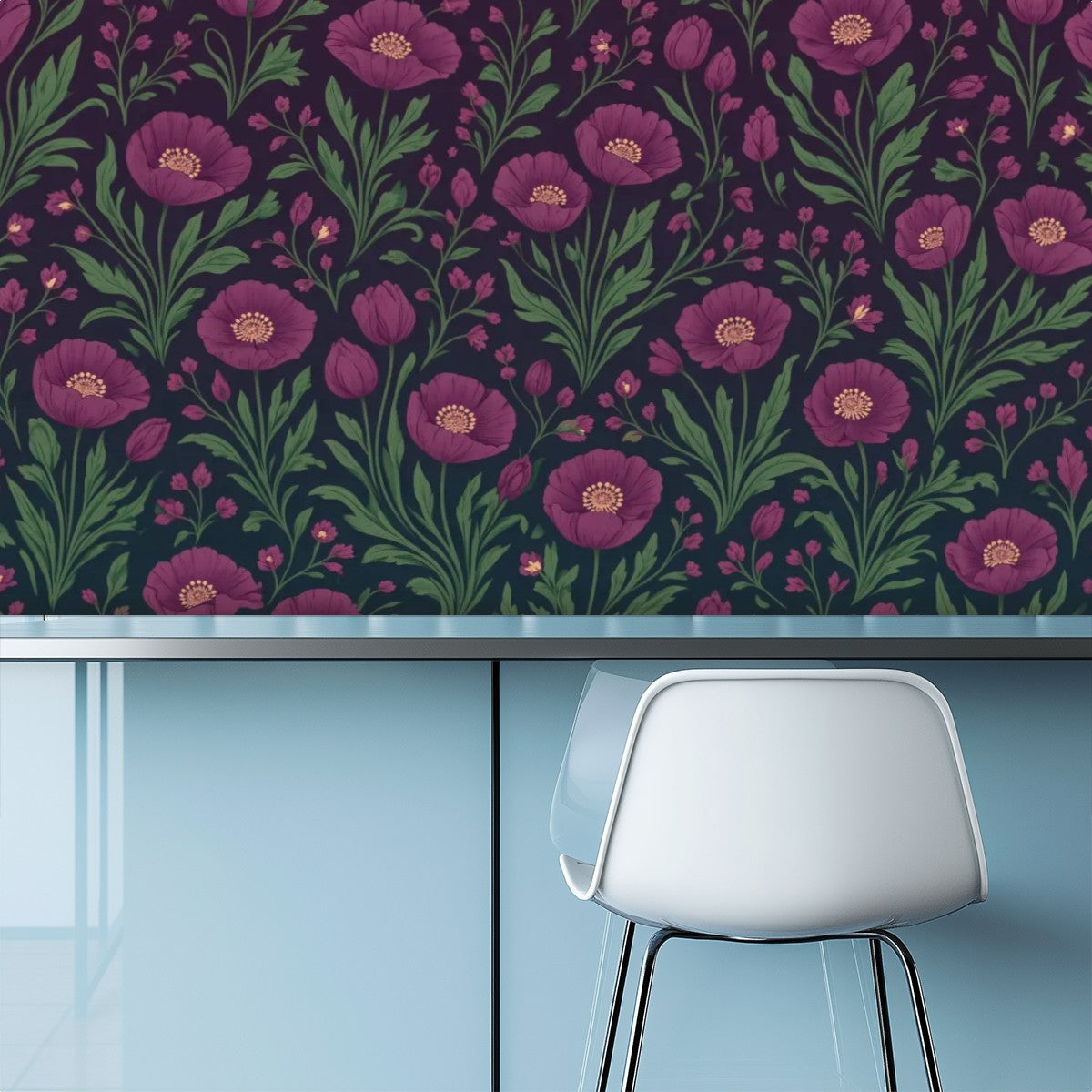 Dark Plum Folk Floral Peel and Stick Wallpaper