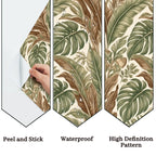 Oversized Monstera & Banana Leaf Peel and Stick Wallpaper | Sage Green & Brown Tropical Boho
