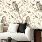 Moonlit Owl & Moths Peel and Stick Wallpaper – Whimsical Nursery & Nature Decor