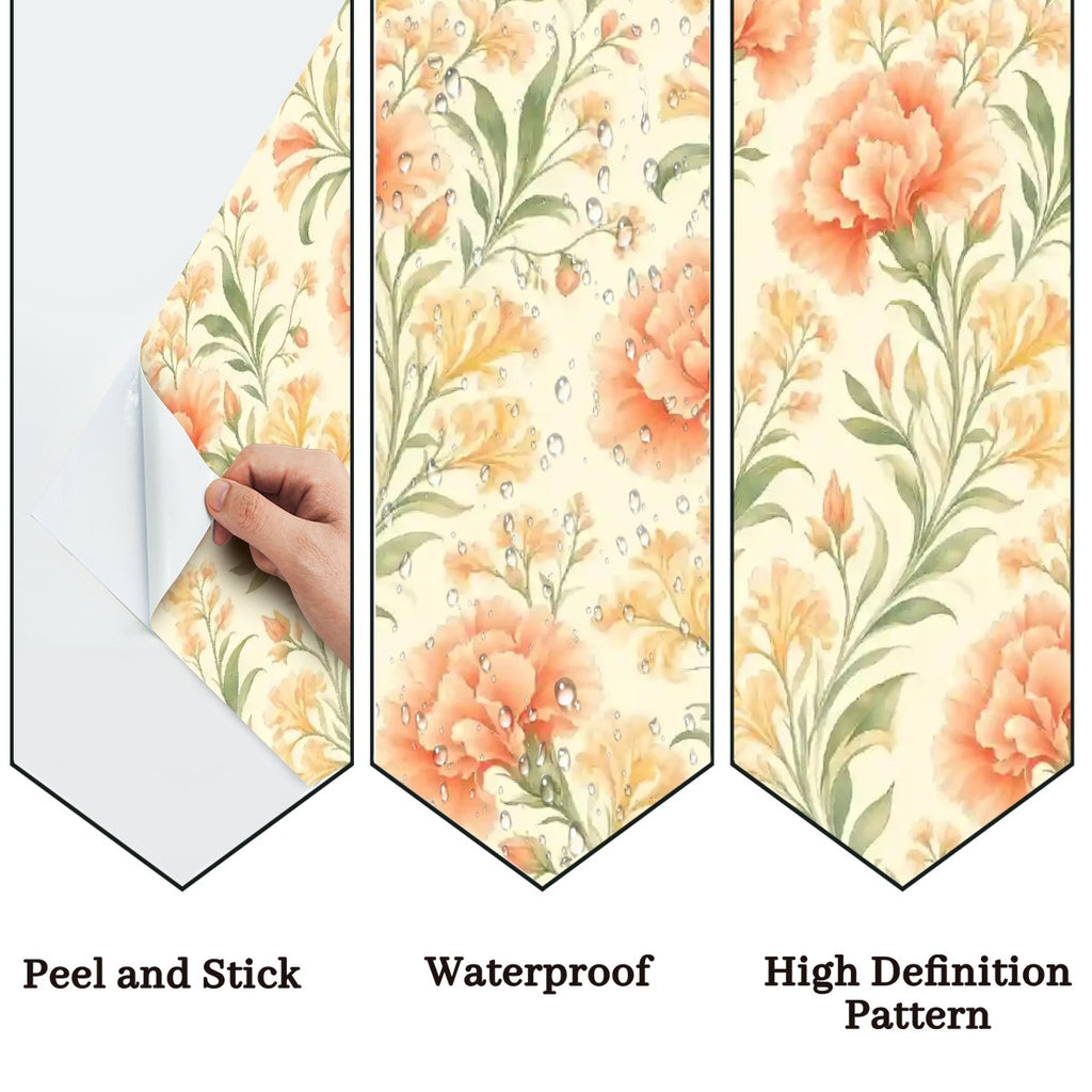 Peach Floral Peel and Stick Wallpaper – Removable & Waterproof
