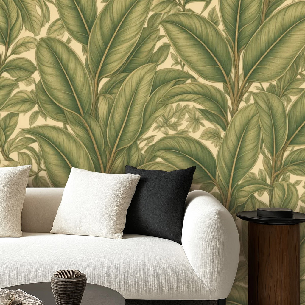 Sage Palm Leaf Peel and Stick Wallpaper