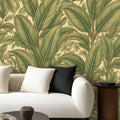 Sage Palm Leaf Peel and Stick Wallpaper