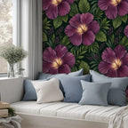 Dark Plum Hibiscus Tropical Peel and Stick Wallpaper