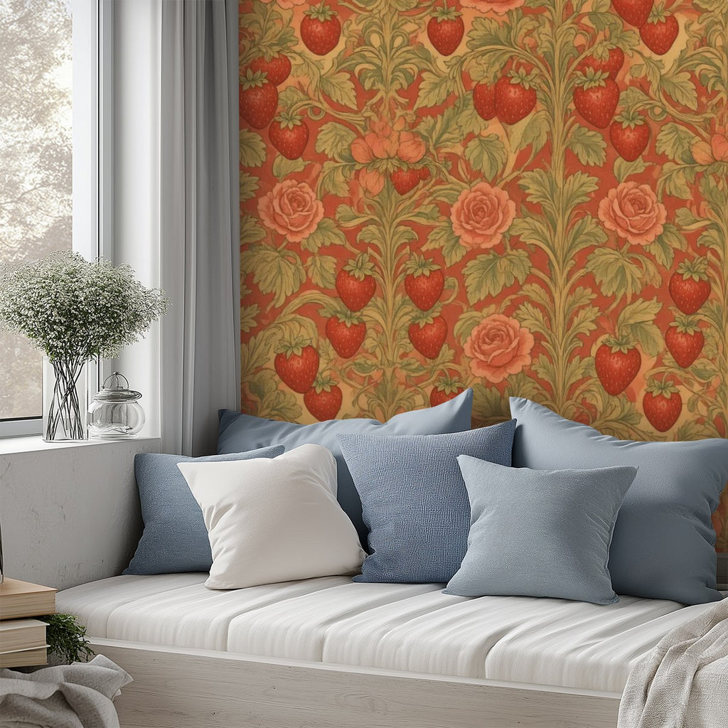 Golden Rose Garden Peel and Stick Wallpaper – Terracotta Floral & Maximalist Decor