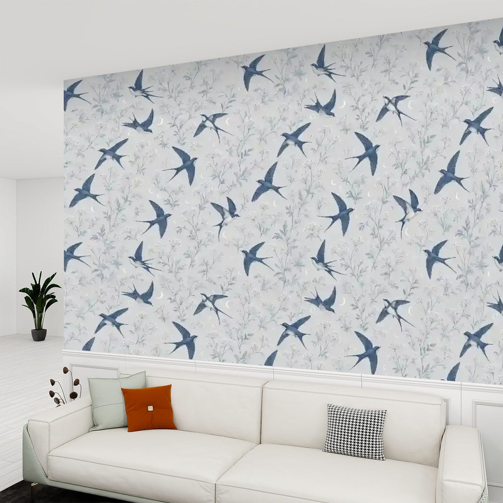 Swallow & Botanical Peel and Stick Wallpaper – Serene Nature & Scandi-Modern Decor