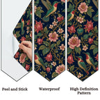 Hummingbird & Peony Peel and Stick Wallpaper – Dark Floral Maximalist & Jewel-Tone Decor
