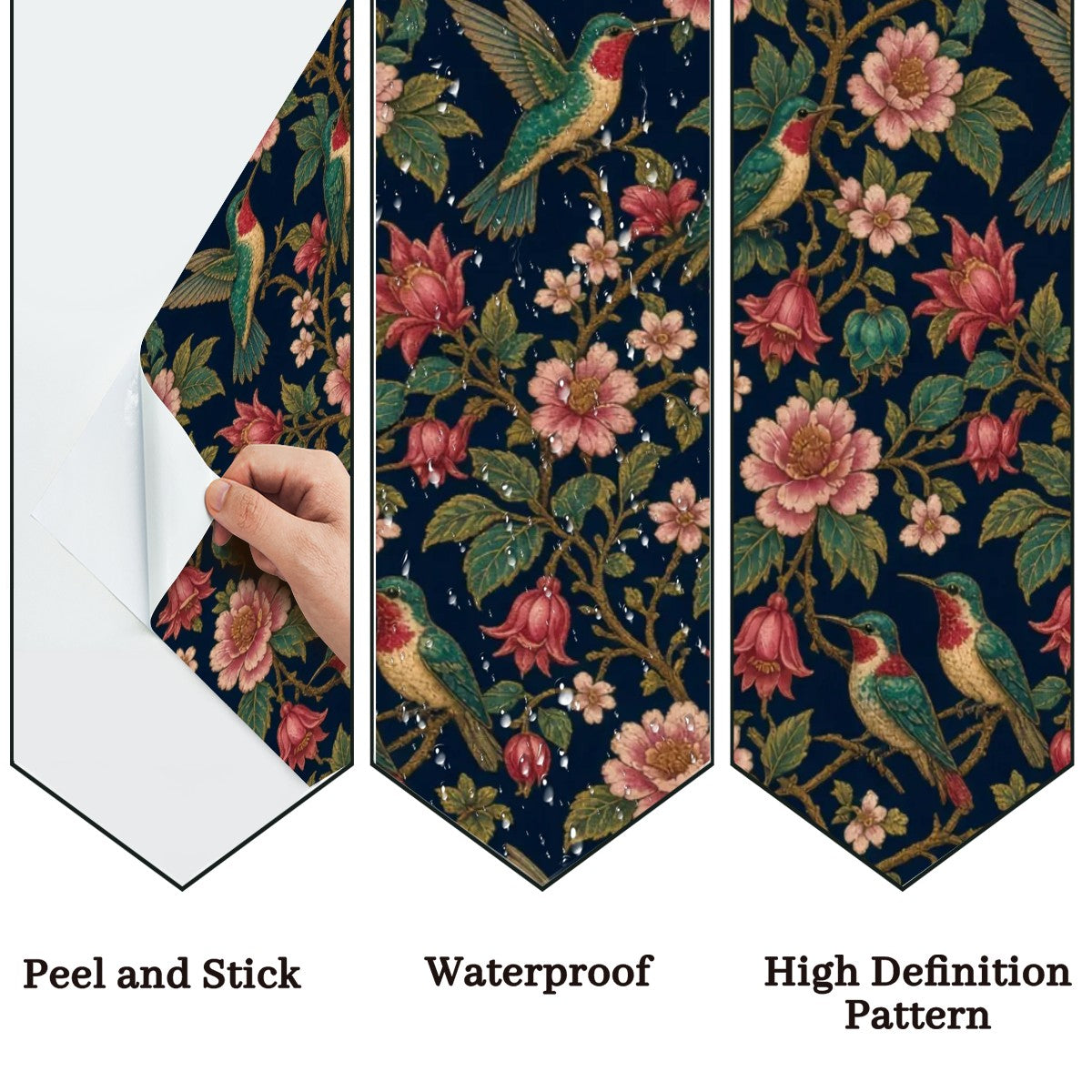 Hummingbird & Peony Peel and Stick Wallpaper – Dark Floral Maximalist & Jewel-Tone Decor