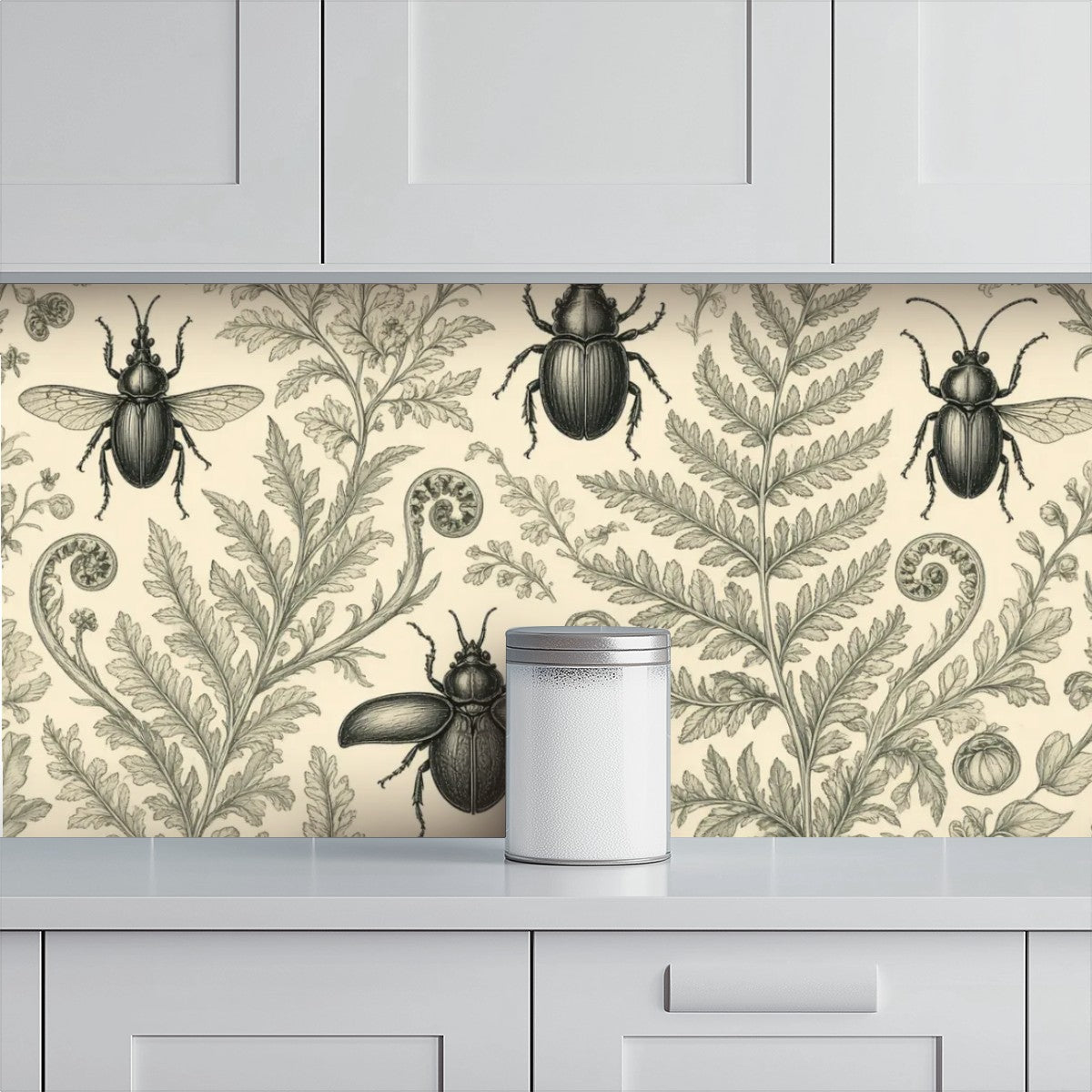 Victorian Beetle Botanical Peel and Stick Wallpaper – Maximalist Heritage & Dark Academia Decor