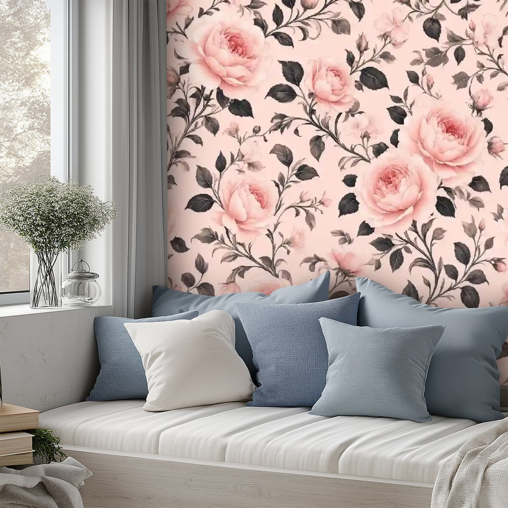 Blush Pink English Rose Peel and Stick Wallpaper