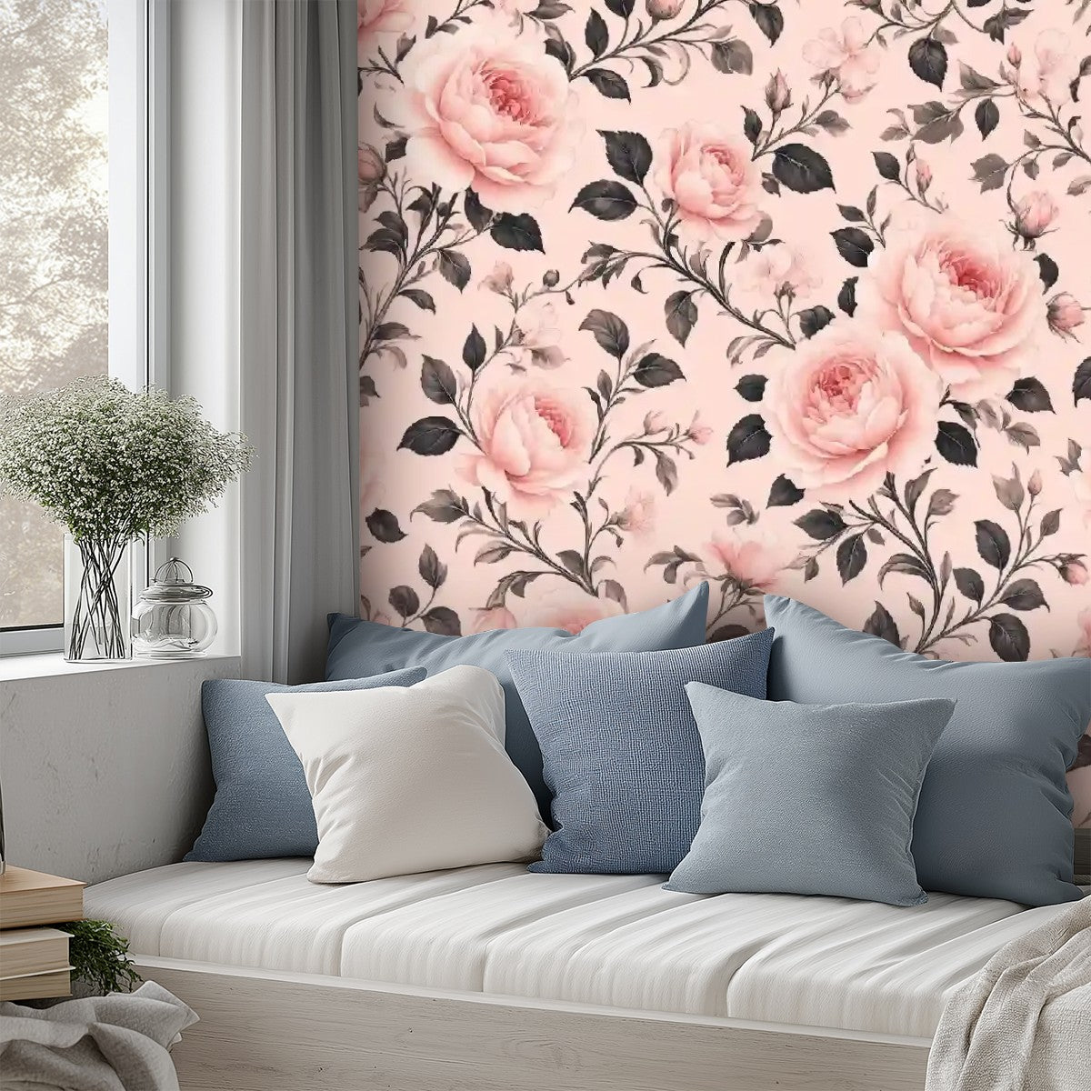 Blush Pink English Rose Peel and Stick Wallpaper