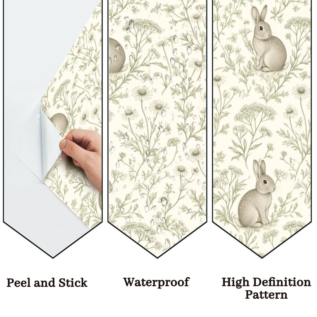 Meadow Rabbit Peel and Stick Wallpaper – Whimsical Nursery & Cottagecore Kids Room