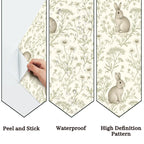 Meadow Rabbit Peel and Stick Wallpaper – Whimsical Nursery & Cottagecore Kids Room