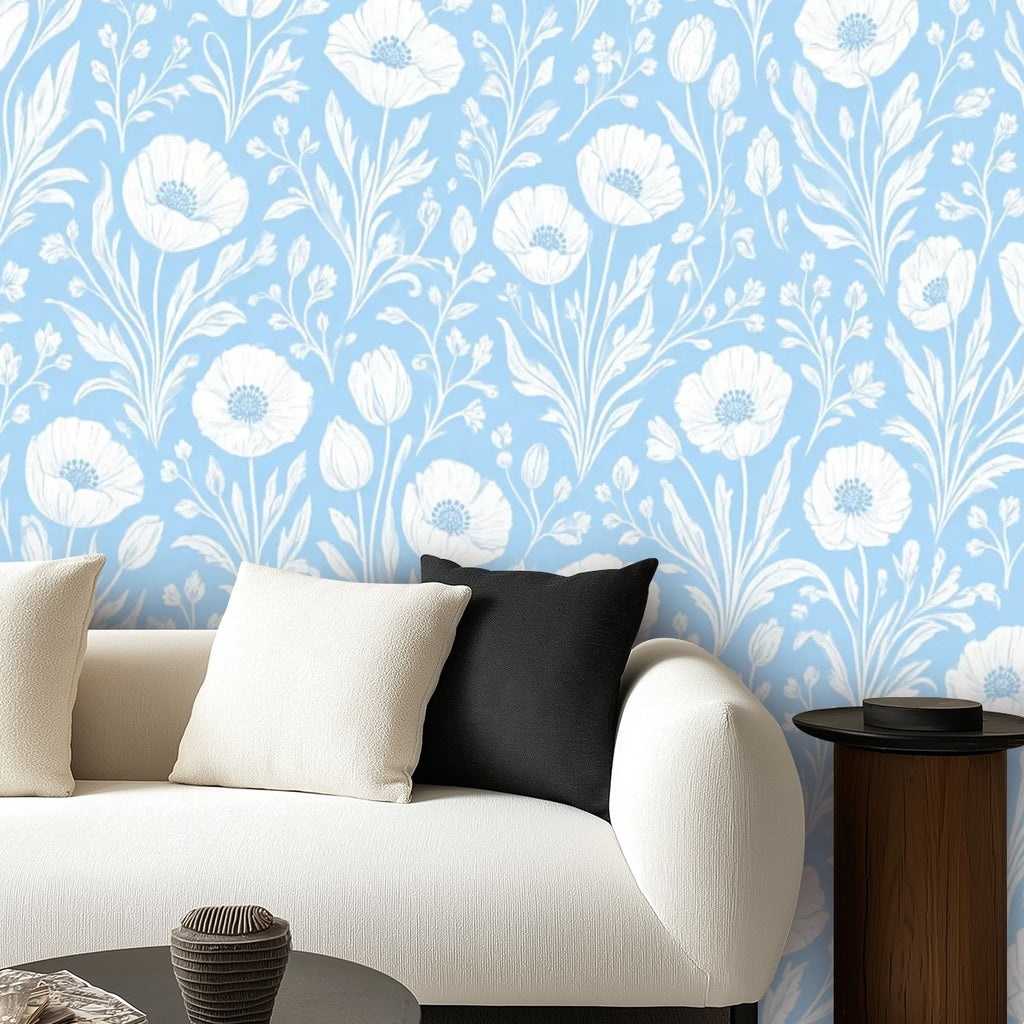 Sky Blue Wildflower Peel and Stick Wallpaper