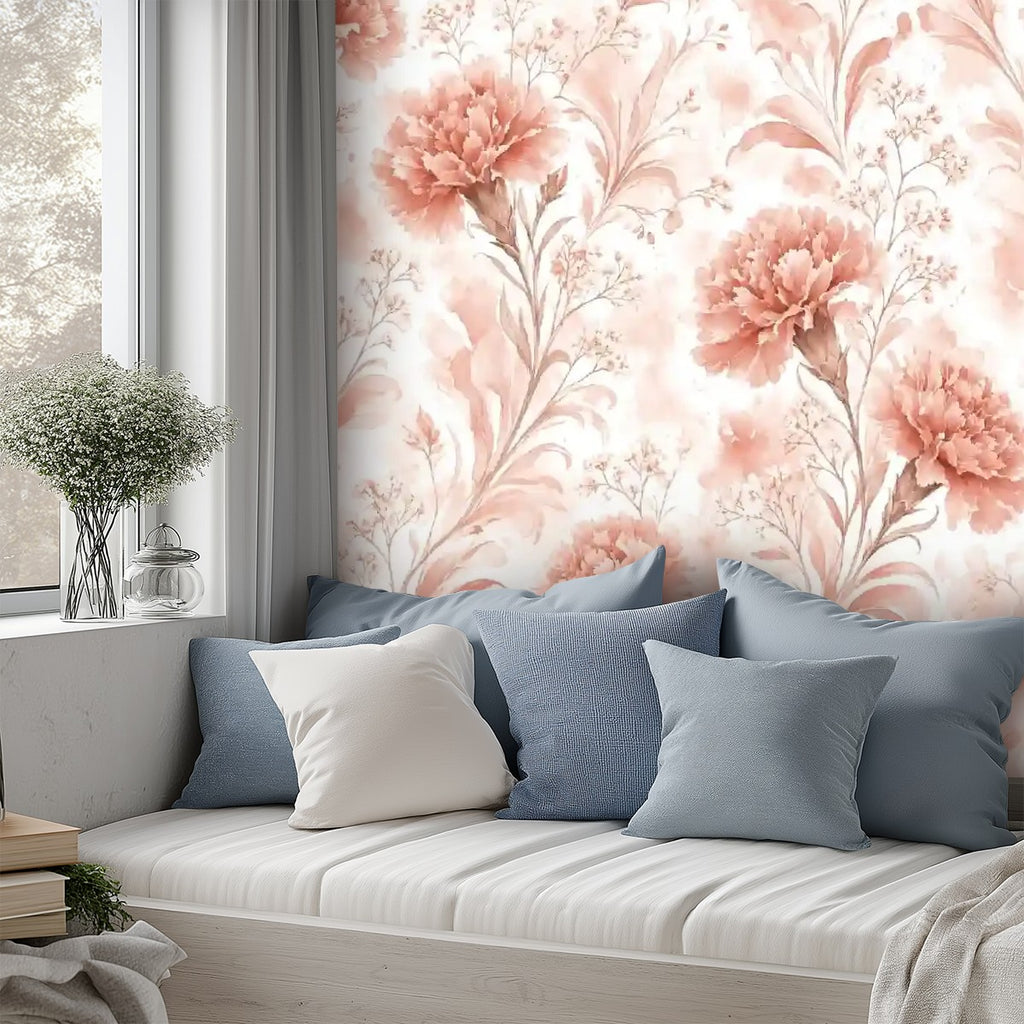 Pink Carnation Floral Peel and Stick Wallpaper – Removable & Waterproof