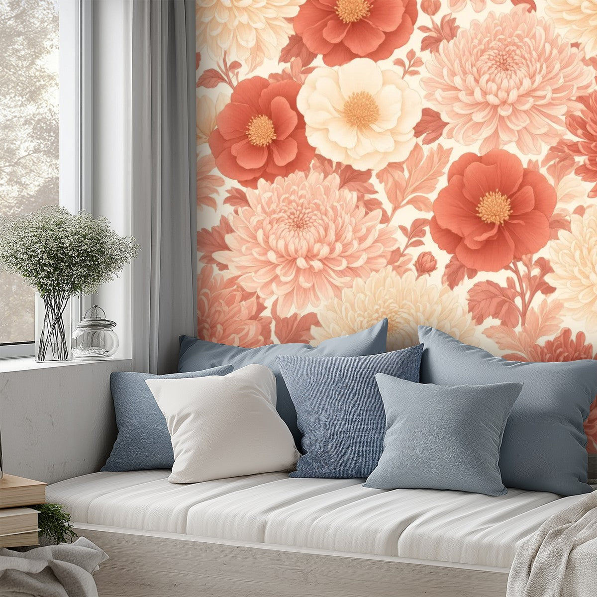 Terracotta Paper Flower Peel and Stick Wallpaper