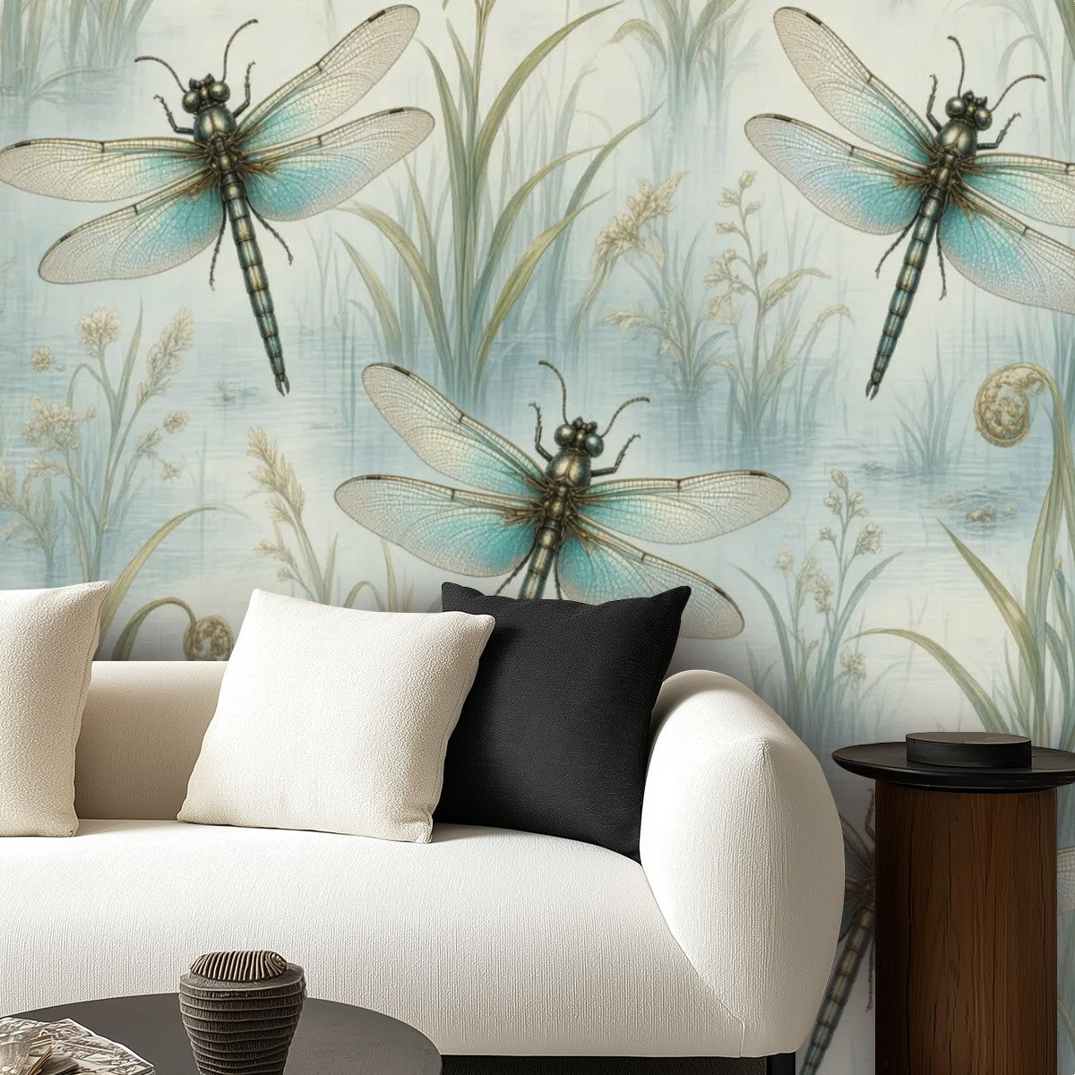 Dragonfly Celadon Peel and Stick Wallpaper – Zen Botanical & Nature-Inspired Decor