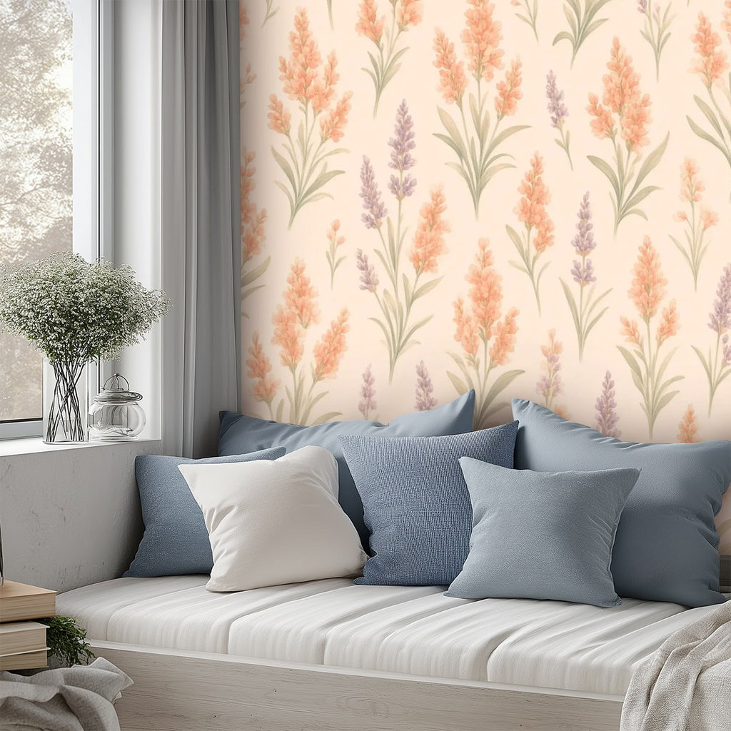 Boho Pampas and Lavender Peel and Stick Wallpaper