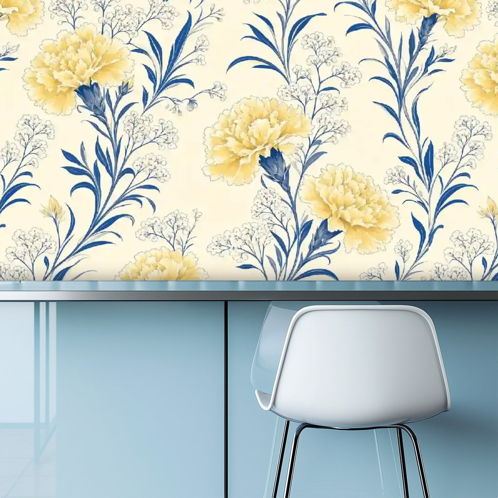 Yellow Carnation Botanical Peel and Stick Wallpaper – Removable & Waterproof