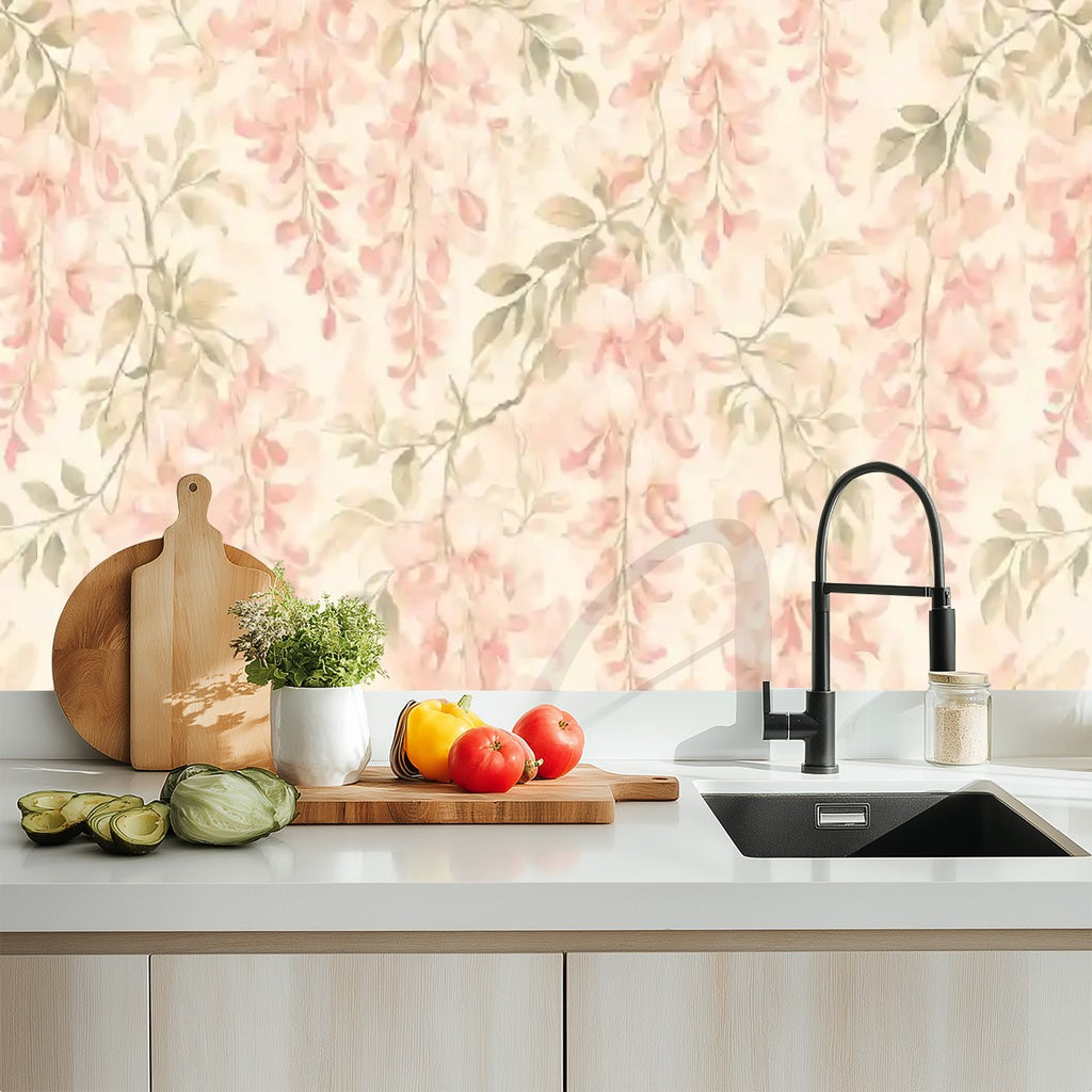 Blush Pink Trailing Botanical Peel and Stick Wallpaper