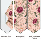 Blush Hummingbird & Peony Peel and Stick Wallpaper – Romantic Floral & Cottagecore Decor
